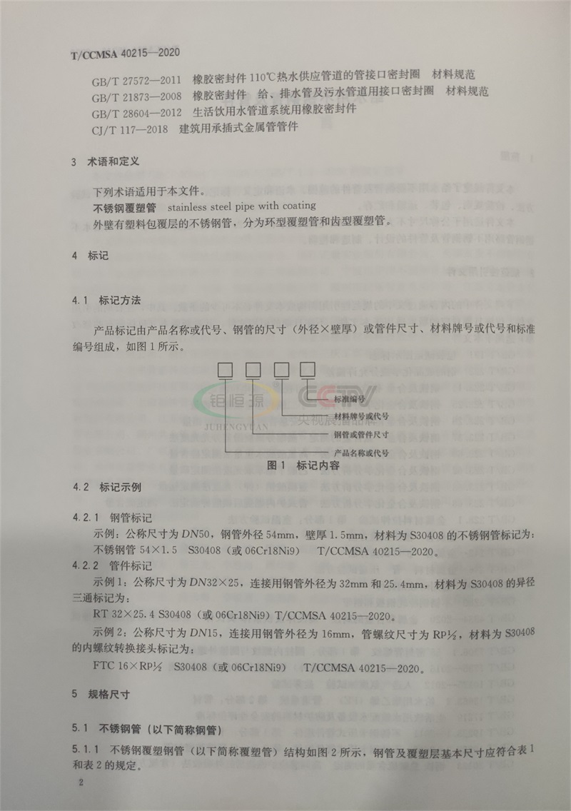 鉅恒源管業(yè)參編T/CCMSA 40215-2020不銹鋼水管團體標準(圖2)